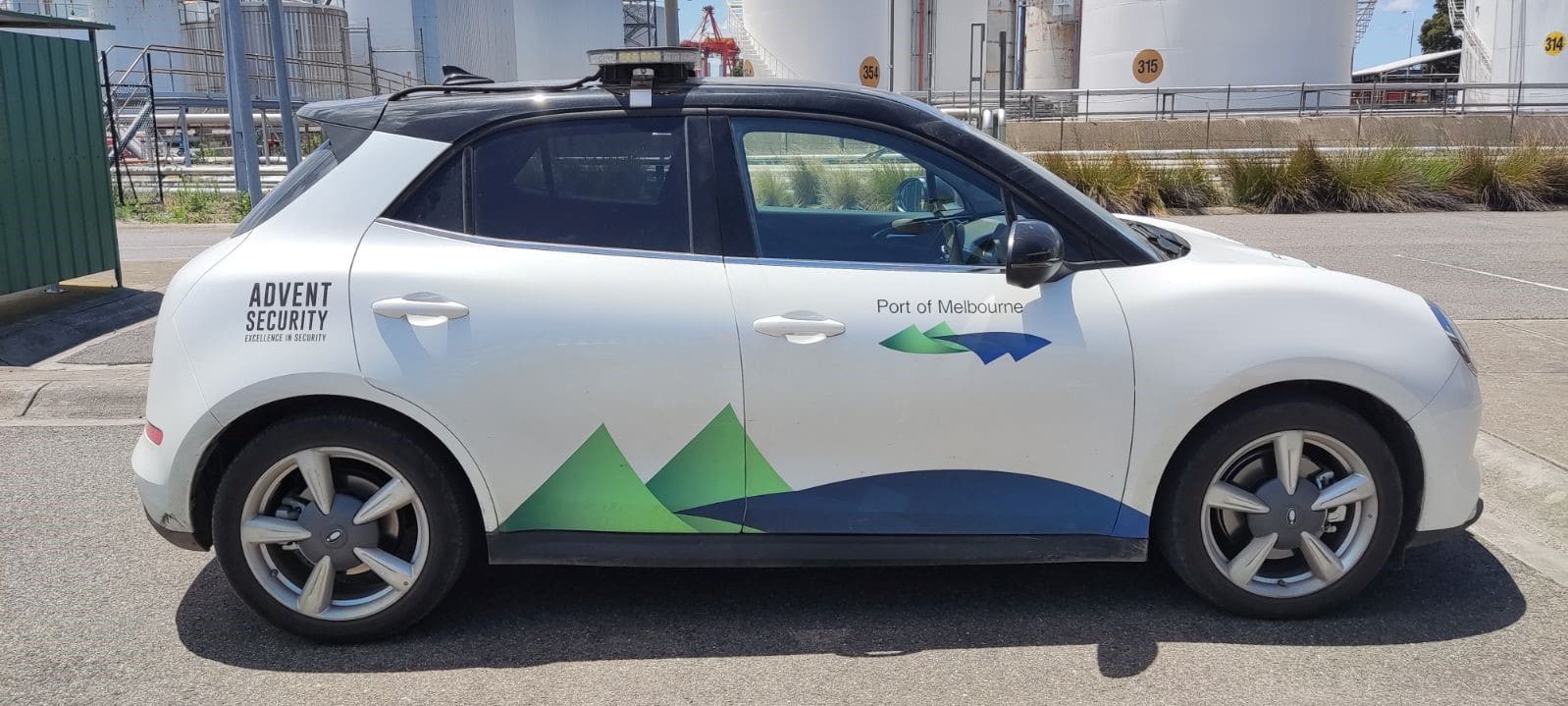 Advent Security's electric car used to secure the Port of Melbourne